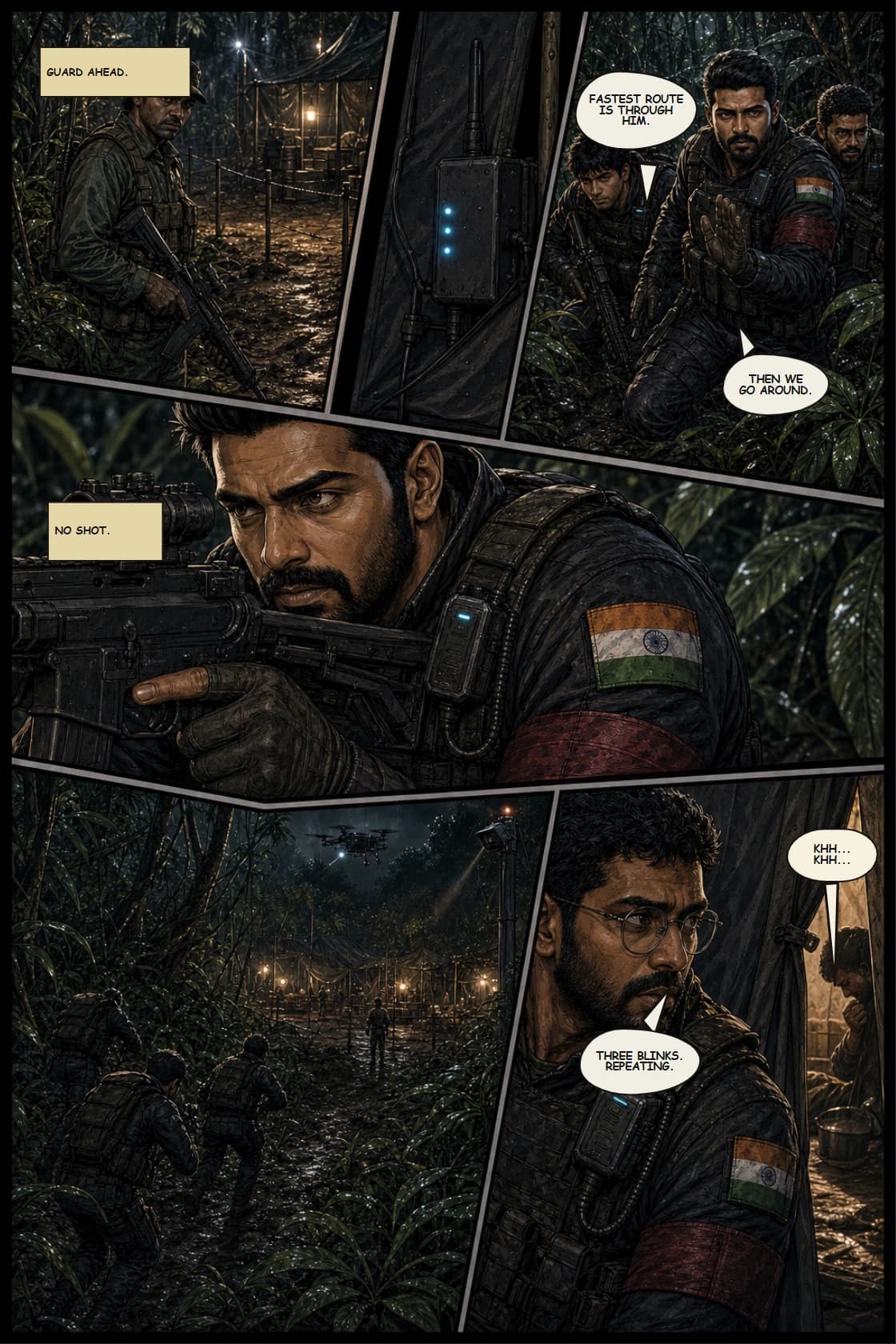 Surya Volume 1: White Silence page 10. Force a stealth choice where speed would require dehumanizing a low-level guard.