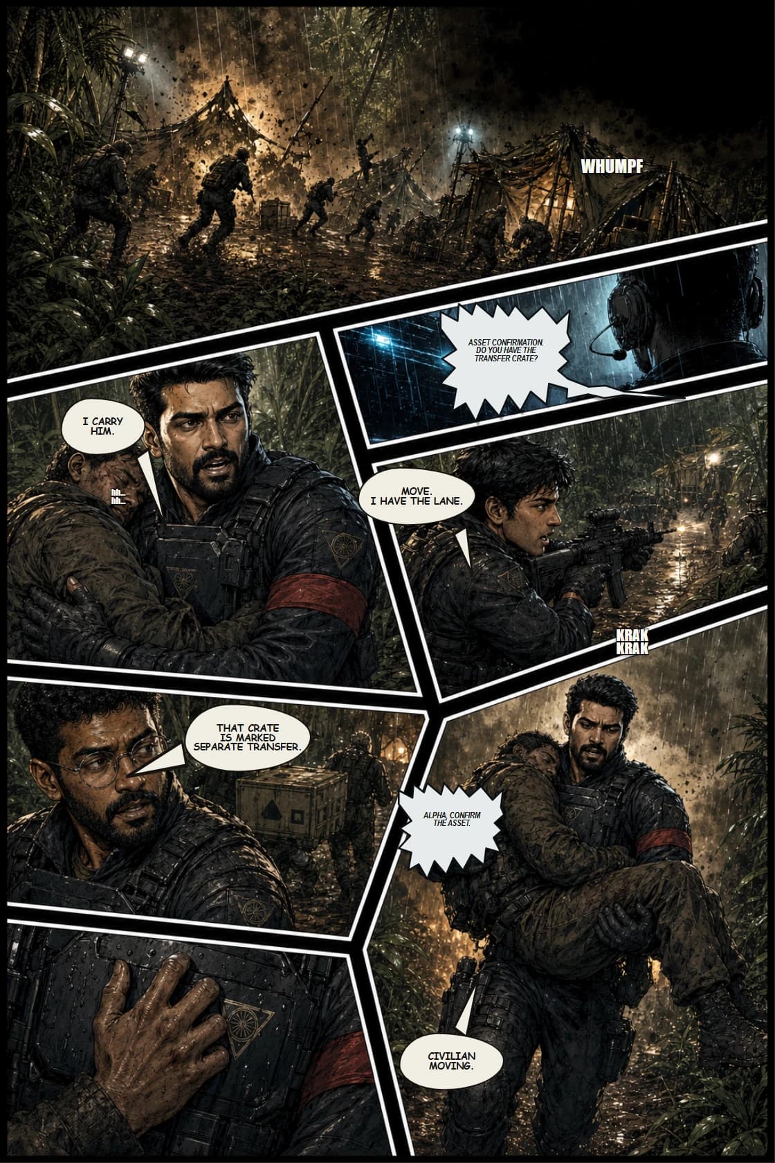 Surya Volume 1: White Silence page 12. Make the successful rescue costly enough that command can call Surya's humanity inefficiency.