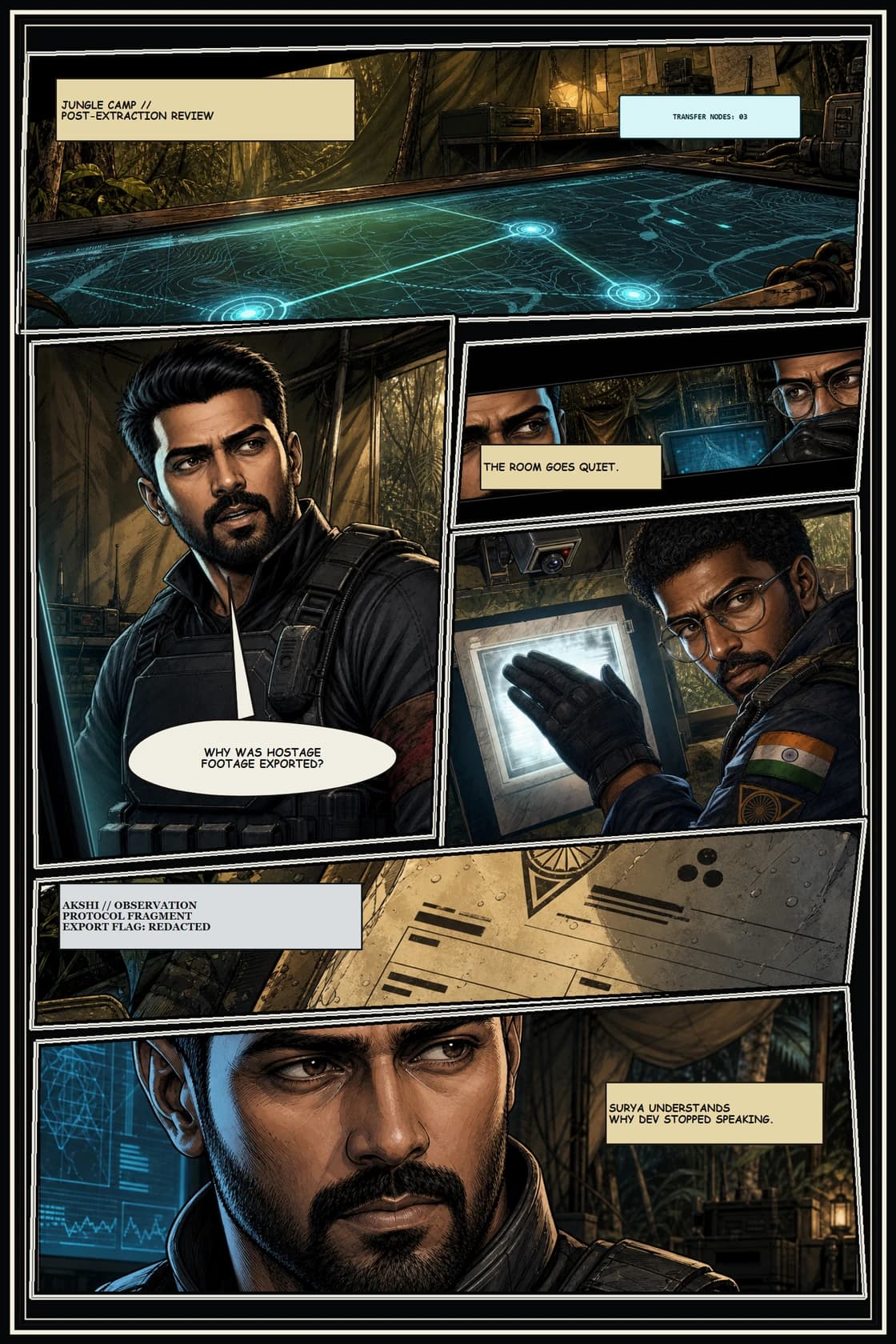 Surya Volume 1: White Silence page 13. Reveal that the jungle mission was also a data event, not just a rescue or raid.