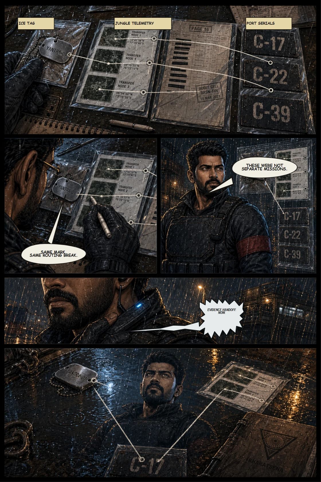 Surya Volume 1: White Silence page 17. Let the audience understand enough of the clue chain to feel Surya's alarm, without solving the conspiracy fully.