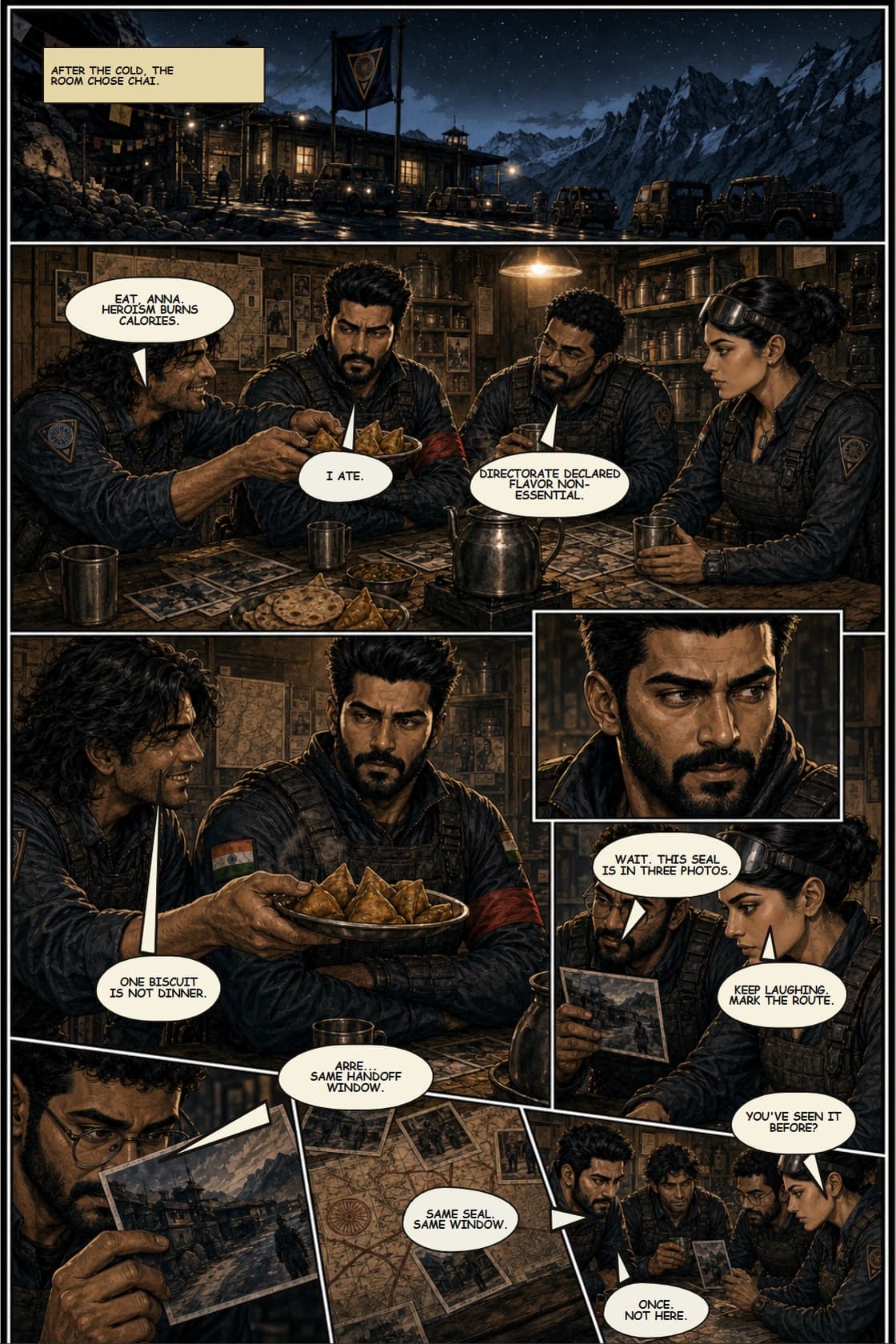 Surya Volume 1: White Silence page 21. Let the audience feel why the squad matters before the story fractures trust later.