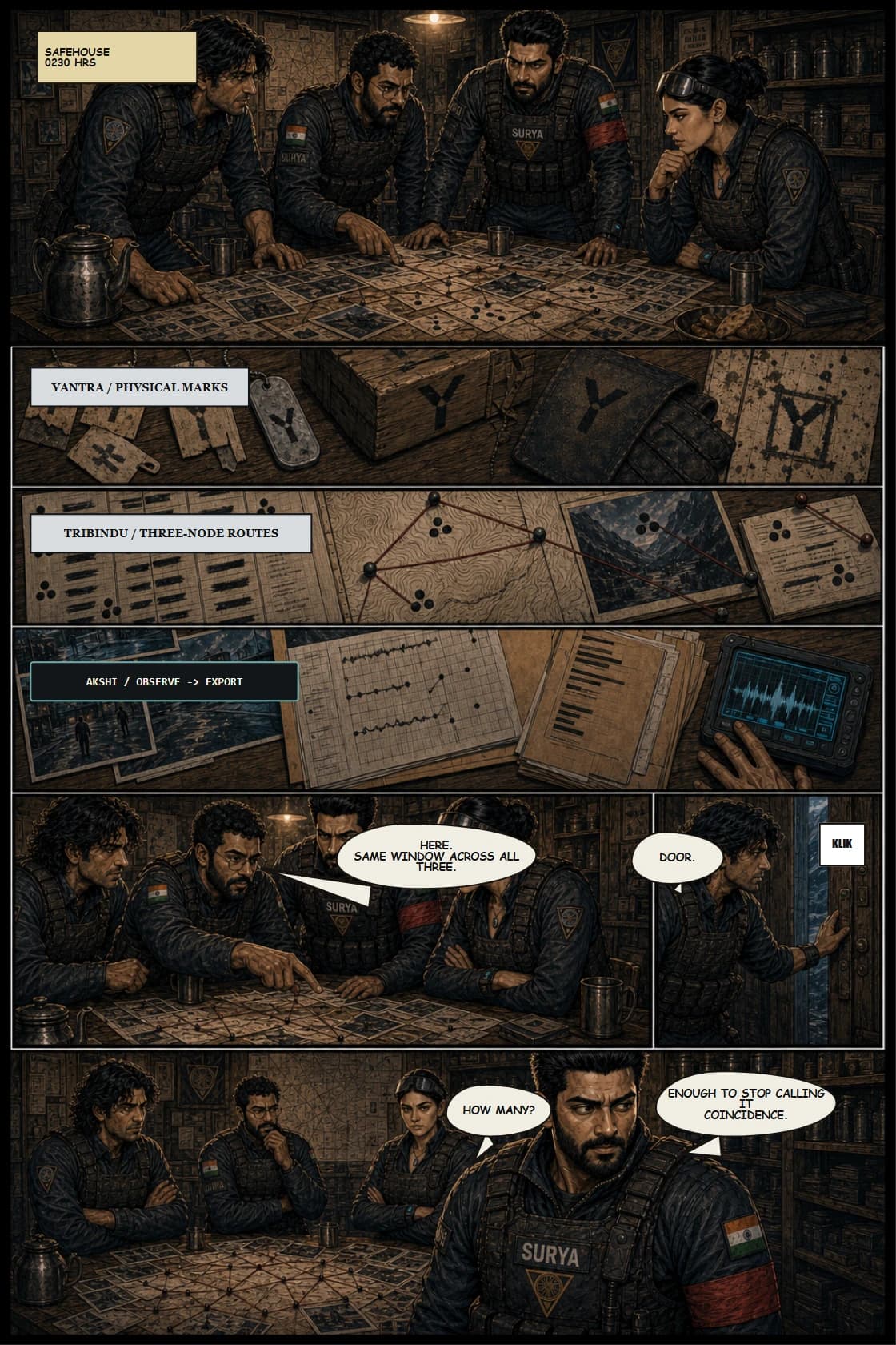 Surya Volume 1: White Silence page 22. Move the squad from emotional support into active unofficial investigation.