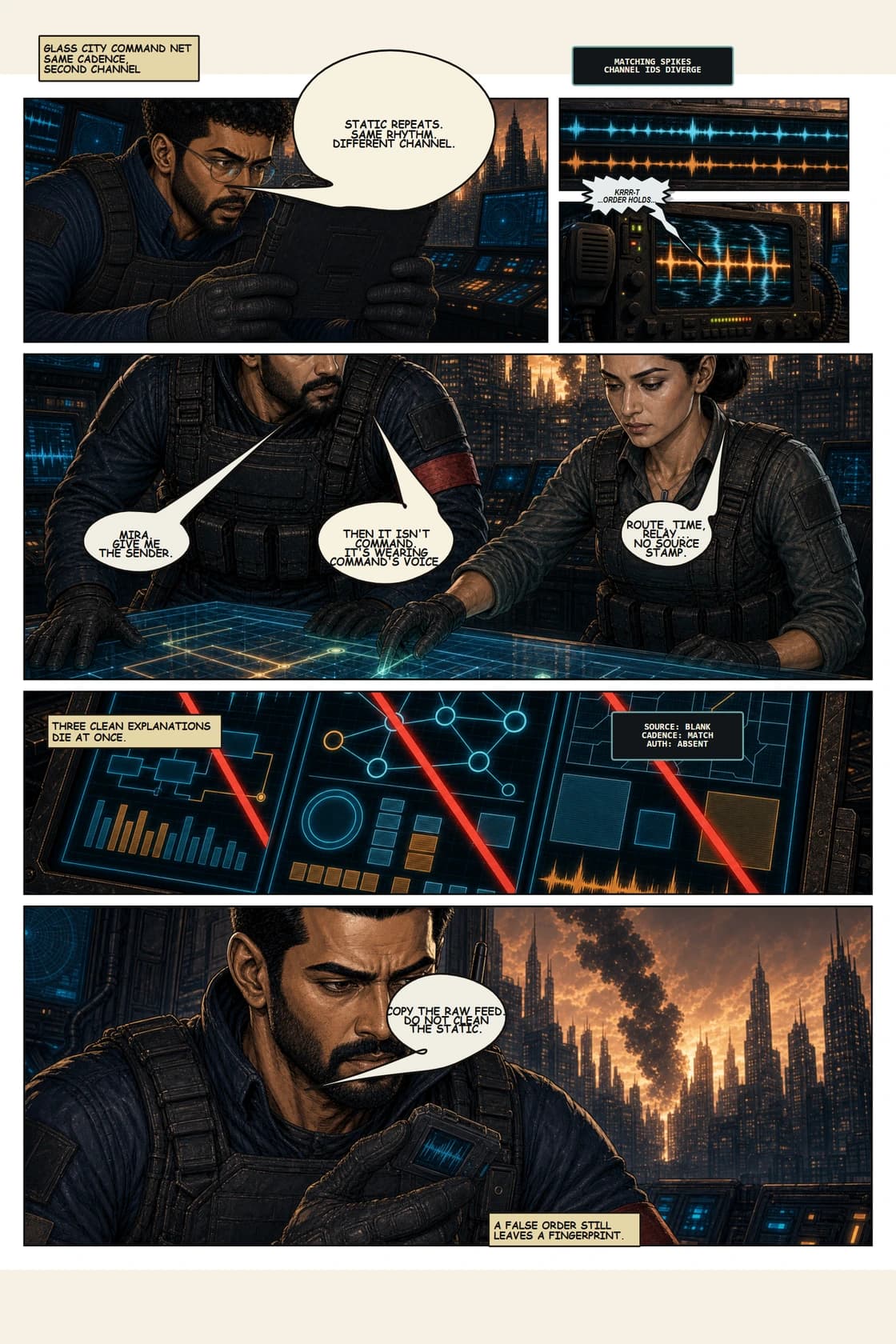 SURYA Volume 2: Glass City page 12. Reinforce AKSHI cadence as a pressure pattern without solving its owner.