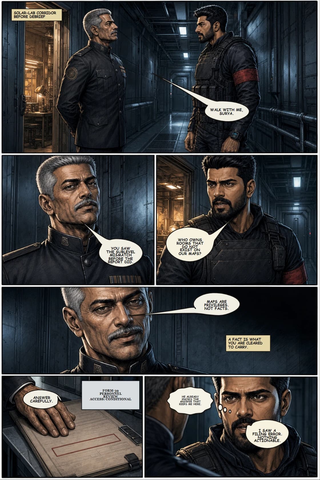 SURYA Volume 2: Glass City page 21. Let Bhanu convert the Solar-Lab question into an obedience test.